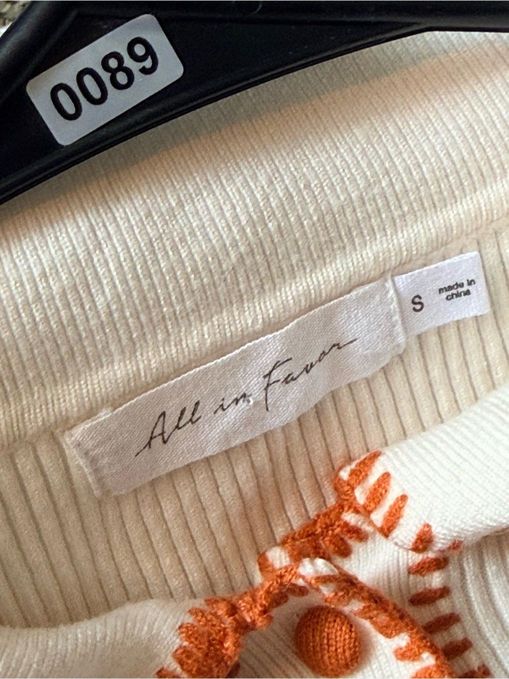 Cream Knit Cardigan with Orange Trim - Sz S - Picture 10 of 10